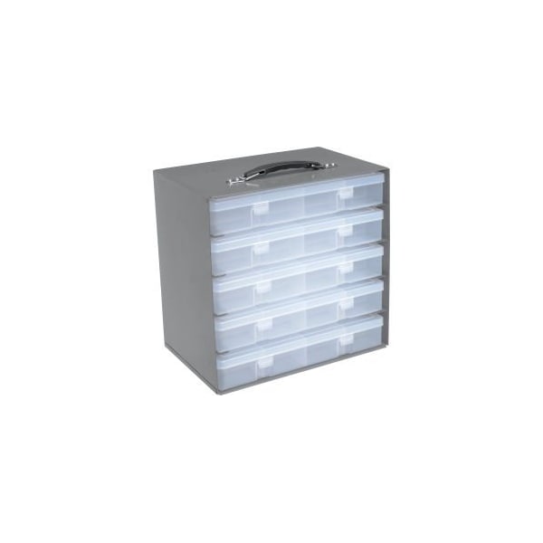 Durham Steel Compartment Box Rack 13-1/2 x 9-1/8 x 13-1/4 with 5 of 16-Compartment Plastic Boxes